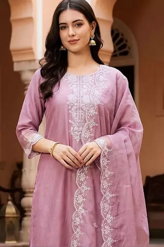 Women Ethnic Motifs Embroidered Regular Thread Work Kurta with Trousers & With Dupatta