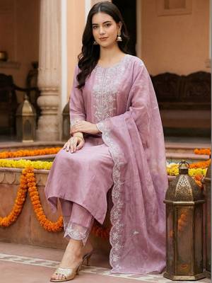 Women Ethnic Motifs Embroidered Regular Thread Work Kurta with Trousers & With Dupatta 4