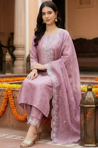 Women Ethnic Motifs Embroidered Regular Thread Work Kurta with Trousers & With Dupatta