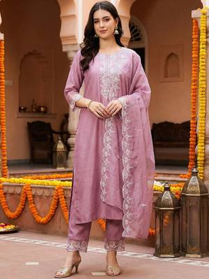 Women Ethnic Motifs Embroidered Regular Thread Work Kurta with Trousers & With Dupatta 5
