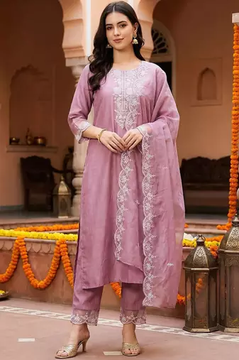 Women Ethnic Motifs Embroidered Regular Thread Work Kurta with Trousers & With Dupatta