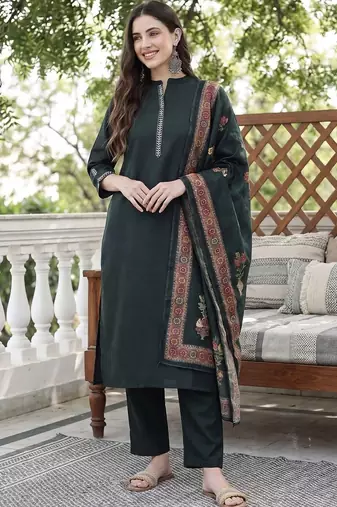Women Ethnic Motifs Embroidered Regular Thread Work Kurta with Trousers & With Dupatta