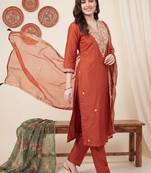 Women Ethnic Motifs Embroidered Regular Thread Work Kurta with Trousers & With Dupatta