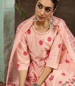 Floral Printed Round Neck Pure Cotton Anarkali Kurta With Trousers & Dupatta