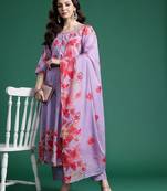 Floral Printed Regular Pure Cotton Kurta with Trousers & Dupatta