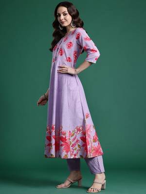Floral Printed Regular Pure Cotton Kurta with Trousers & Dupatta 5