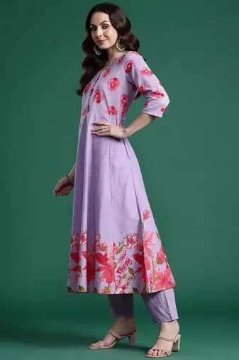 Floral Printed Regular Pure Cotton Kurta with Trousers & Dupatta