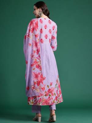 Floral Printed Regular Pure Cotton Kurta with Trousers & Dupatta 6