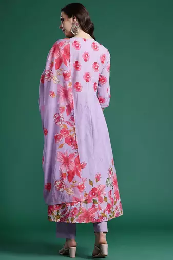 Floral Printed Regular Pure Cotton Kurta with Trousers & Dupatta