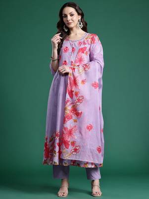 Floral Printed Regular Pure Cotton Kurta with Trousers & Dupatta 7