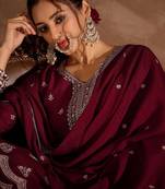 Ethnic Motifs Embroidered Sequinned Straight Kurta With Sharara And Dupatta