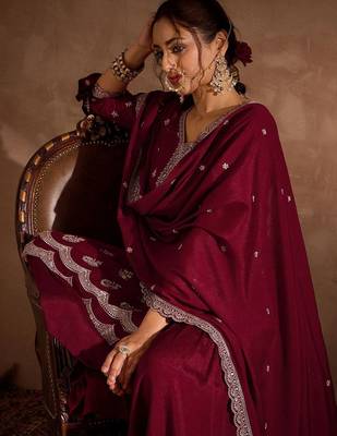 Ethnic Motifs Embroidered Sequinned Straight Kurta With Sharara And Dupatta 7