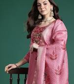 Floral Embroidered Thread Work Kurta with Trousers & With Dupatta