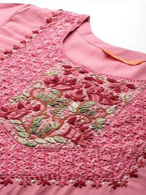 Floral Embroidered Thread Work Kurta with Trousers & With Dupatta 2