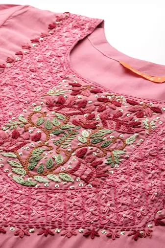 Floral Embroidered Thread Work Kurta with Trousers & With Dupatta