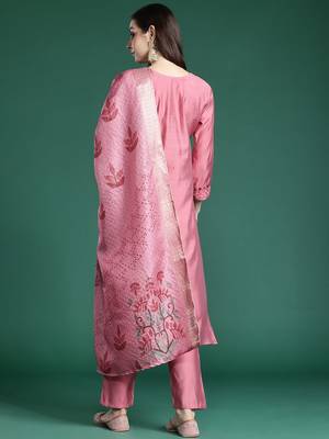 Floral Embroidered Thread Work Kurta with Trousers & With Dupatta 7