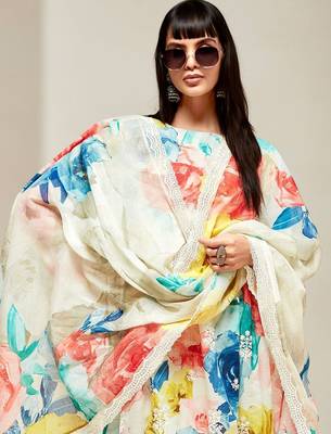 Women Floral Embroidered Empire Thread Work Kurta with Trousers & With Dupatta 2