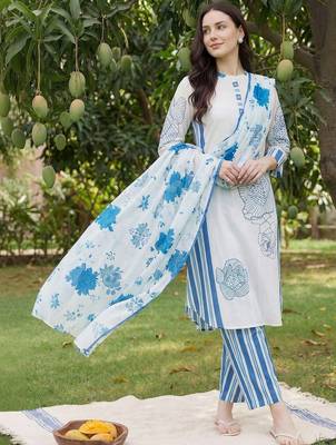 Women Floral Printed Regular Pure Cotton Kurta with Trousers & With Dupatta 3