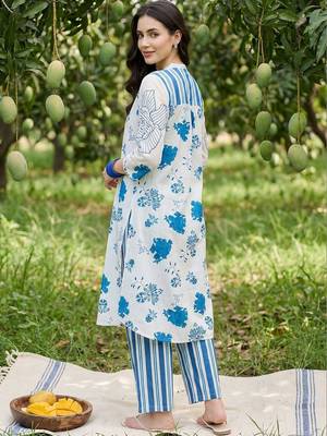 Women Floral Printed Regular Mirror Work Pure Cotton Kurta with Trousers & With Dupatta 6