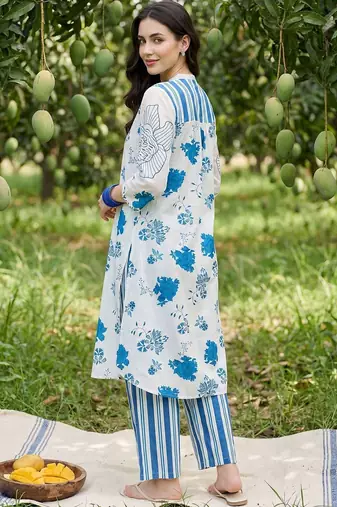 Women Floral Printed Regular Mirror Work Pure Cotton Kurta with Trousers & With Dupatta