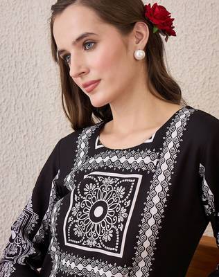 Floral Printed Round Neck Pure Cotton Straight Kurta With Trousers 1