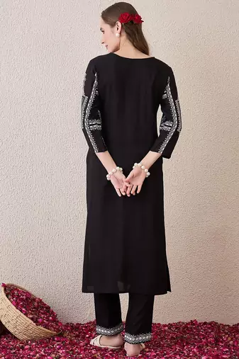 Floral Printed Round Neck Pure Cotton Straight Kurta With Trousers