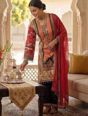 Women Ethnic Motifs Printed Regular Mirror Work Kurta with Palazzos & With Dupatta 1