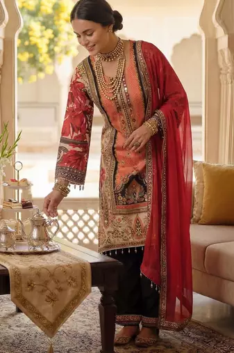 Women Ethnic Motifs Printed Regular Mirror Work Kurta with Palazzos & With Dupatta