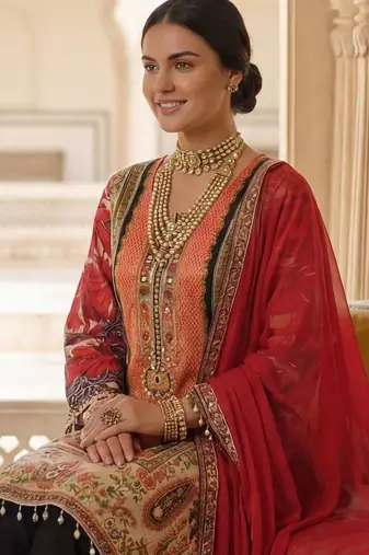 Women Ethnic Motifs Printed Regular Mirror Work Kurta with Palazzos & With Dupatta