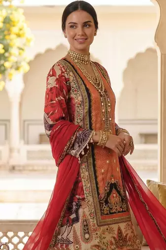 Women Ethnic Motifs Printed Regular Mirror Work Kurta with Palazzos & With Dupatta