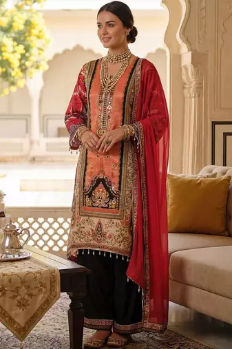 Women Ethnic Motifs Printed Regular Mirror Work Kurta with Palazzos & With Dupatta