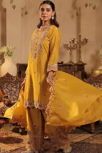 Women Paisley Embroidered Kurta with Palazzos & Dupatta