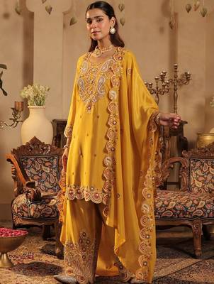 Women Paisley Embroidered Kurta with Palazzos & Dupatta 6