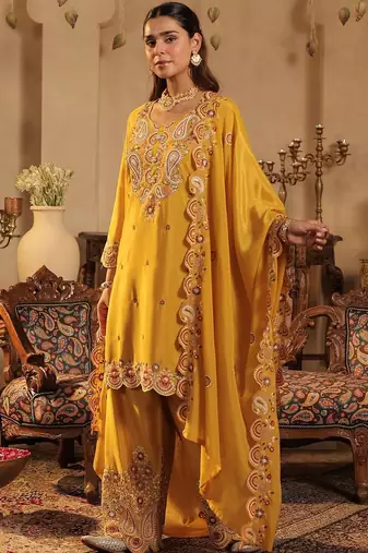 Women Paisley Embroidered Kurta with Palazzos & Dupatta