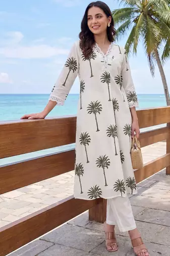 Women Ethnic Motifs Printed Regular Pure Cotton Kurta with Trousers