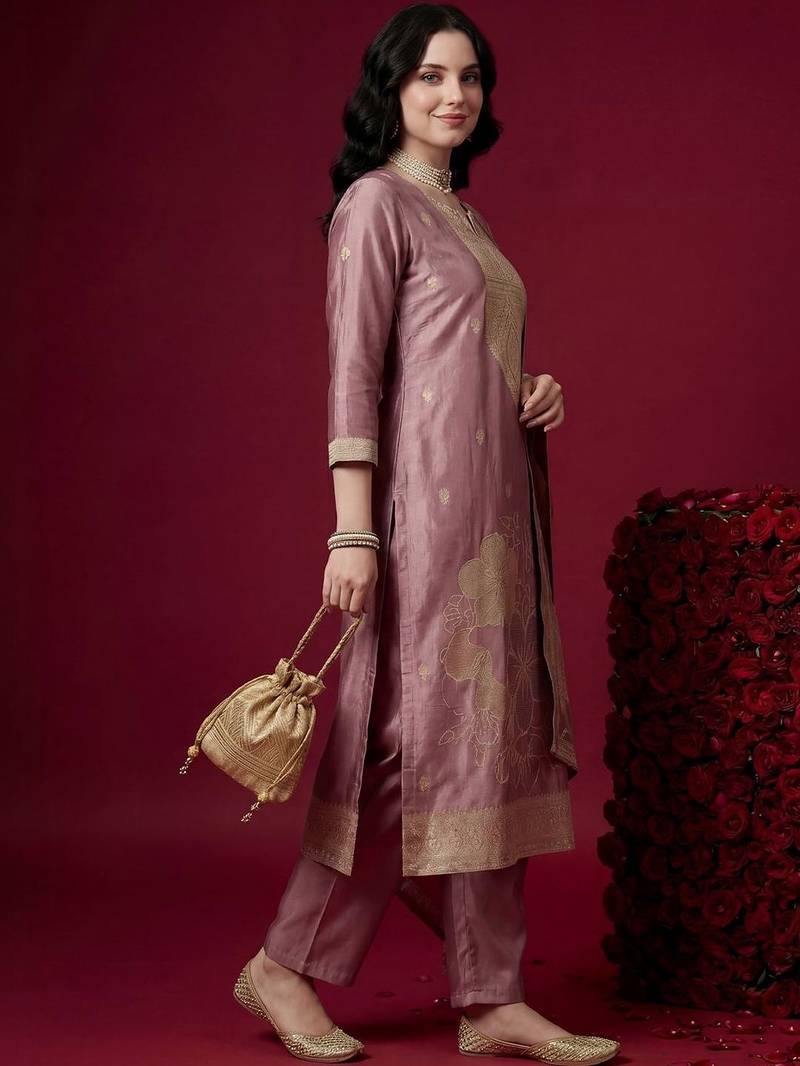 Women Ethnic Motifs Regular Kurta with Trousers & With Dupatta