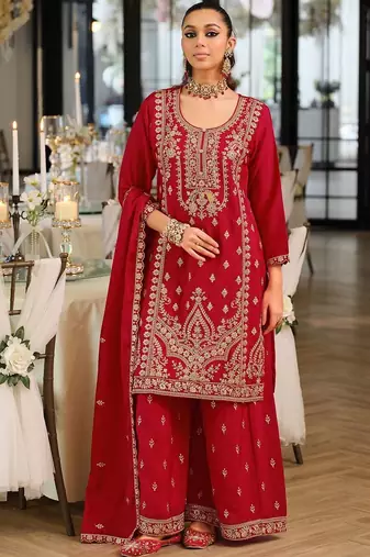Women Ethnic Motifs Embroidered Regular Thread Work Kurta with Sharara & With Dupatta