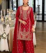 Women Ethnic Motifs Embroidered Regular Thread Work Kurta with Sharara & With Dupatta