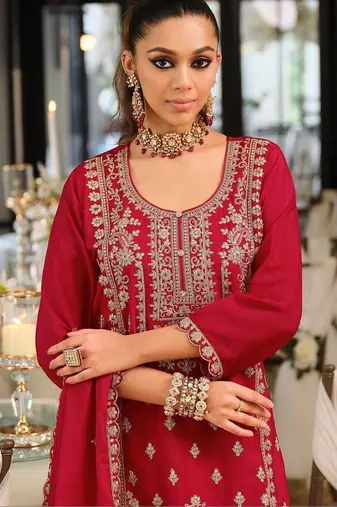 Women Ethnic Motifs Embroidered Regular Thread Work Kurta with Sharara & With Dupatta