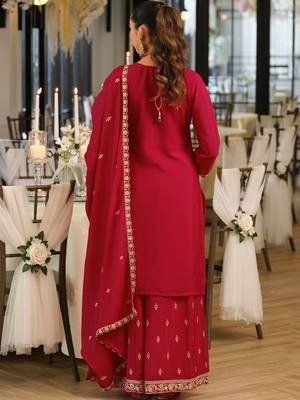 Women Ethnic Motifs Embroidered Regular Thread Work Kurta with Sharara & With Dupatta 3