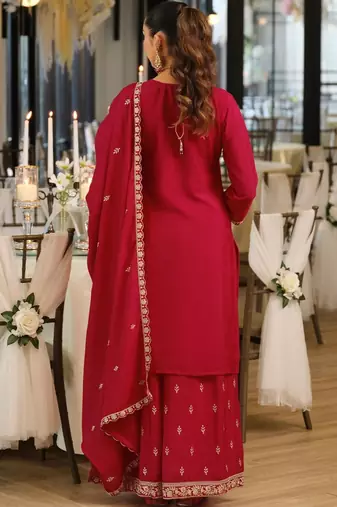 Women Ethnic Motifs Embroidered Regular Thread Work Kurta with Sharara & With Dupatta