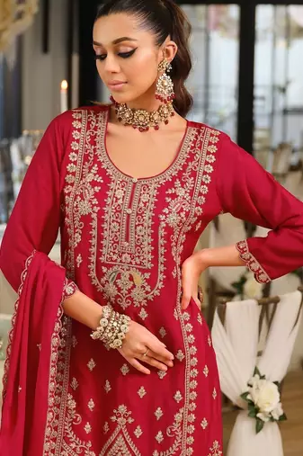 Women Ethnic Motifs Embroidered Regular Thread Work Kurta with Sharara & With Dupatta