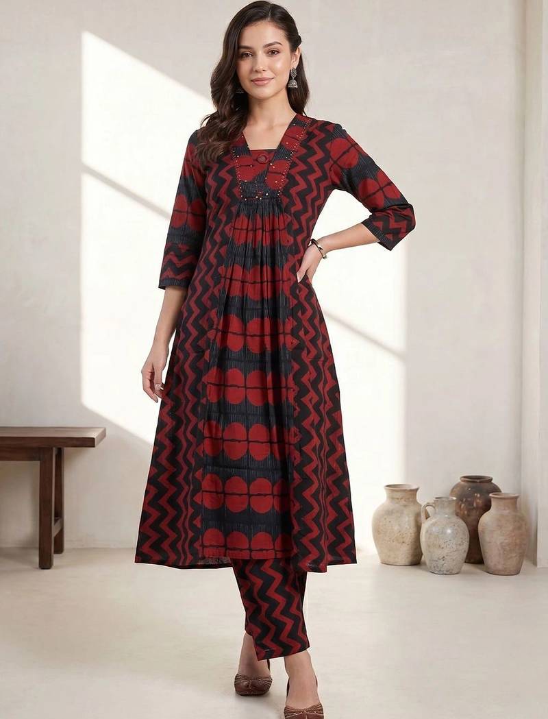Women Printed Regular Pure Cotton Kurta with Trousers