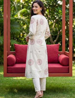 Women Ethnic Motifs Printed Empire Mirror Work Pure Cotton Kurta with Trousers 4