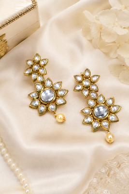 Premium Pearl Floral Kundan Earrings  2