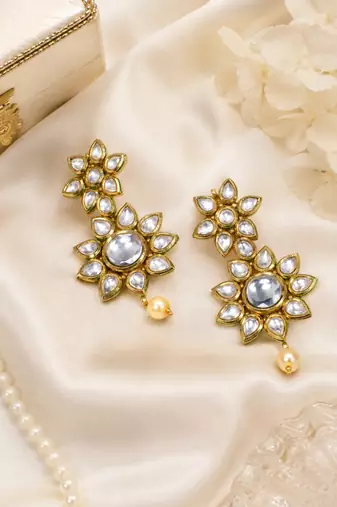 Premium Pearl Floral Kundan Earrings 