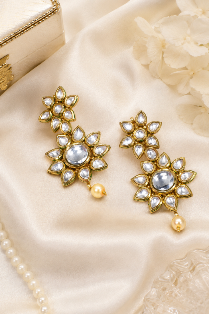Premium Pearl Floral Kundan Earrings 
