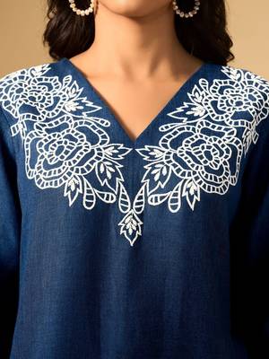 Women Ethnic Motifs Embroidered Regular Thread Work Linen Kurta with Palazzos 4