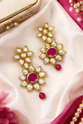 Premium ruby floral kundan earrings 2