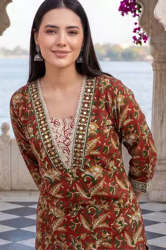 Women Ethnic Motifs Printed Regular Pure Cotton Kurta with Trousers & With Dupatta
